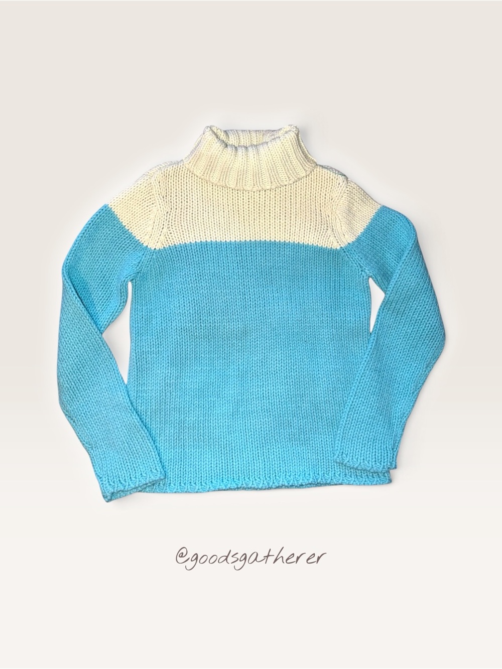 GAP 50% Wool Chunky Knit Turtleneck Sweater Blue Cream Women’s L